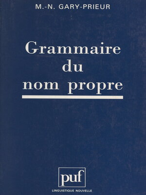 cover image of Grammaire du nom propre